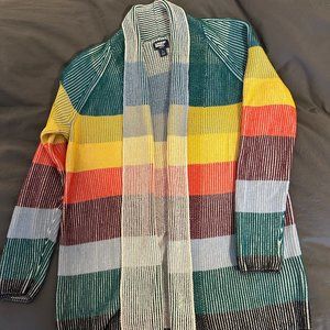 Lands End Drifter Rainbow Stripe Cable Knit Cardigan